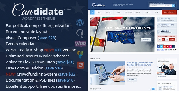 Candidate Political, Nonprofit WordPress Theme v2.1