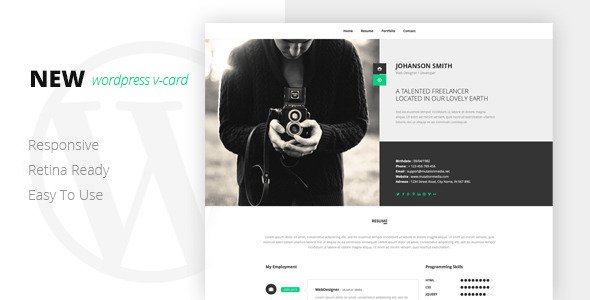 NEW Retina Ready WordPress Vcard Theme v1.0