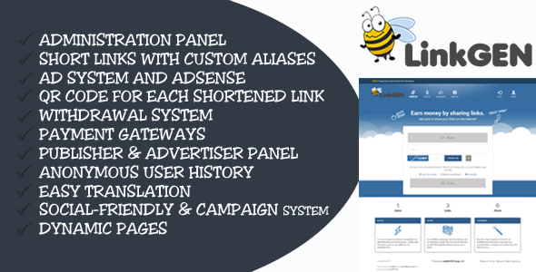 LinkGen v1.1 - Monetized AdFly Clone URL Shortener PHP Script