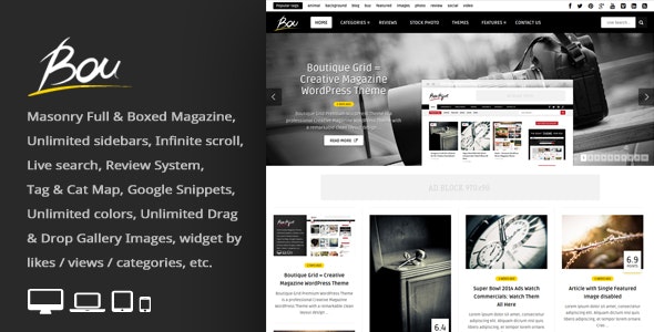 Bou v2.5 - Masonry Review Magazine Blog WordPress Theme