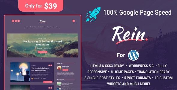 Rein v2.0.0 - Minimal Lightweight Dark Theme for WordPress