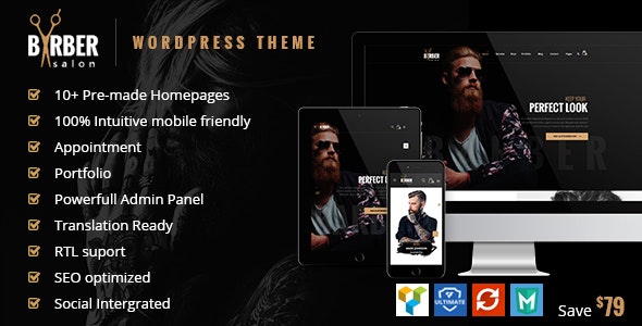 Barber - Hair, Tattoo & Beauty Salons WordPress Theme Nulled