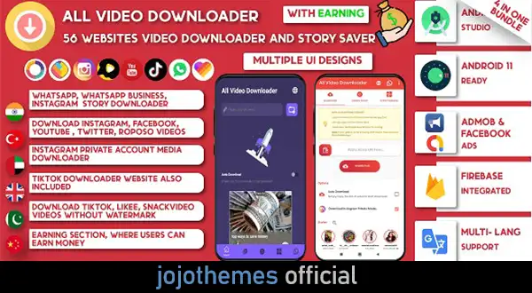 All Video Downloader & Story Saver 103 Websites Earning-Snackvideo, Whatsapp, Tiktok, Instagram, FB