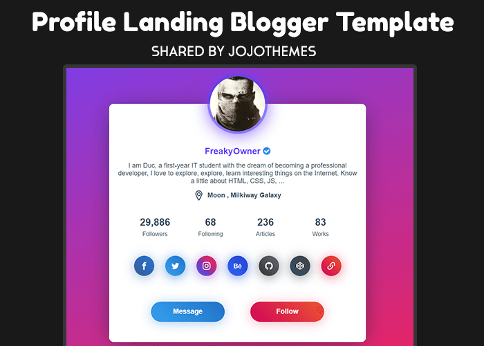 Profile Landing Blogger Template Premium