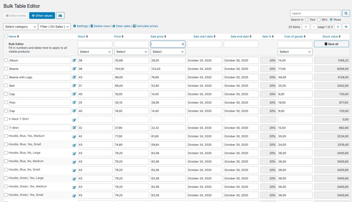 Bulk Table Editor for WooCommerce Nulled